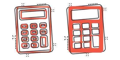 Calculator icon in comic style. Calculate cartoon vector illustration on white isolated background. Calculation splash effect business concept.