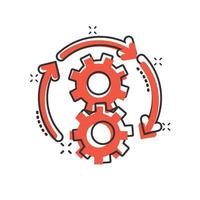 Workflow icon in comic style. Gear effective cartoon vector illustration on white isolated background. Process organization splash effect business concept.