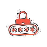 Login icon in comic style. Password access cartoon vector illustration on white isolated background. Padlock entry splash effect business concept.