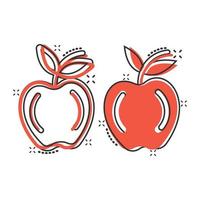 Apple icon in comic style. Fresh fruit cartoon vector illustration on white isolated background. Juicy food splash effect business concept.