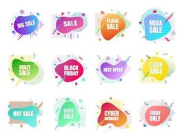 12 modern liquid abstract sale set. Clearance, big sale, black friday vector