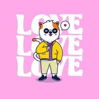 Cute cat showing love sign cartoon illustration, flat cartoon style vector