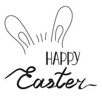 Happy easter greeting card with bunny ears. Outlines and lettering. Vecrot illustration. vector