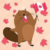 Isolated cute beaver holding a flag of Canada Happy Canada day Vector