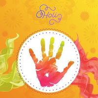 Isolated painted hand on label Holi Festival Vector