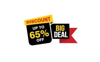 65 Percent BIG DEAL offer, clearance, promotion banner layout with sticker style. vector