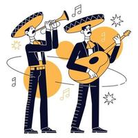 aislado par de masculino caracteres jugando Mariachi música concepto vector