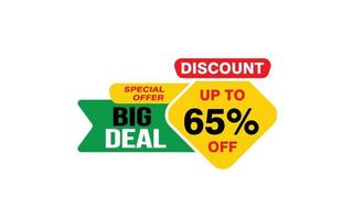 65 Percent BIG DEAL offer, clearance, promotion banner layout with sticker style. vector