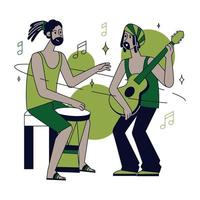 Isolated pair of male characters playing samba music concept Vector