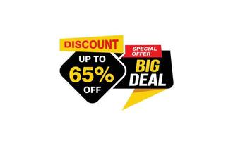 65 Percent BIG DEAL offer, clearance, promotion banner layout with sticker style. vector