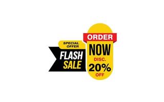 20 Percent FLASH SALE offer, clearance, promotion banner layout with sticker style. vector