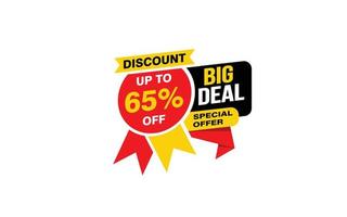 65 Percent BIG DEAL offer, clearance, promotion banner layout with sticker style. vector