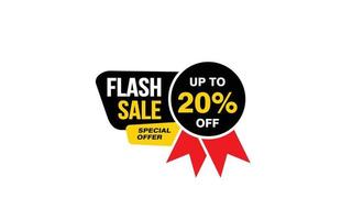 Oferta de venta flash del 20 por ciento, liquidación, diseño de banner de promoción con estilo de etiqueta. vector