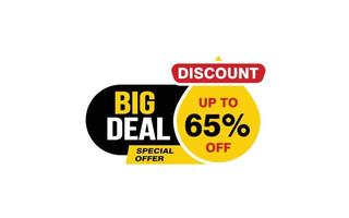 65 Percent BIG DEAL offer, clearance, promotion banner layout with sticker style. vector