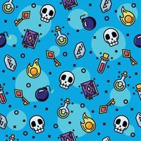 Videogame seamless pattern background with potions and skull icons Vector