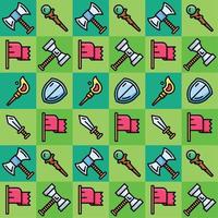 Videogame seamless pattern background with weapons and flags icons Vector