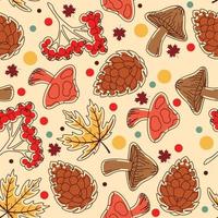 Autumn seamless pattern background with mushrooms and nuts stickers Vector