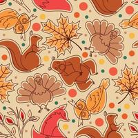 Autumn seamless pattern background with different animals stickers Vector