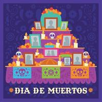 Colored mexican shrine with skulls Dia de los muertos poster Vector