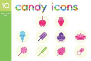 Isolated set of colored candies sheer flat icons Vector