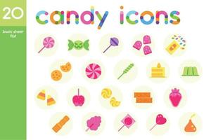 Isolated set of colored candies sheer flat icons Vector
