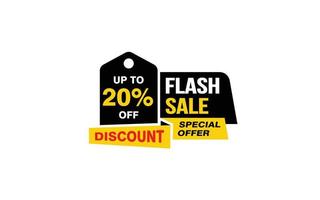 20 Percent FLASH SALE offer, clearance, promotion banner layout with sticker style. vector