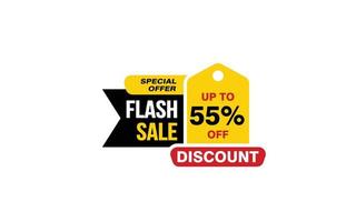 55 Percent FLASH SALE offer, clearance, promotion banner layout with sticker style. vector