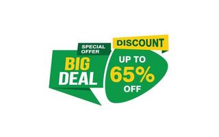 65 Percent BIG DEAL offer, clearance, promotion banner layout with sticker style. vector