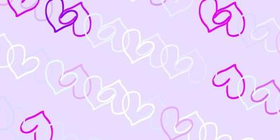 Light Purple vector pattern with colorful hearts.