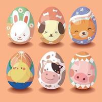 Easter eggs with cute animal patterns vector