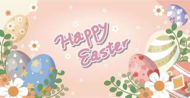 Congratulations on Easter with colorful eggs and cute little flowers vector