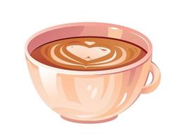 A cup of cappuccino with milk foam in the shape of a heart. A cup of coffee. Cute vector illustration.