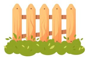 Wooden fence with grass. Cute vector illustration isolated on a white background