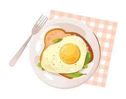 Scrambled eggs on a sandwich with greens. Healthy food for breakfast. Sandwich with egg. Vector illustration