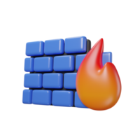 fuego pared Internet datos base icono 3d representación. png