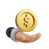 hand holding a gold coin for business with minimal style 3d rendering. png