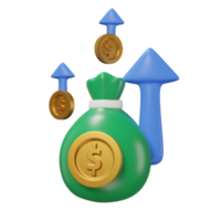 dinero incrementar para negocio con mínimo estilo 3d representación. png