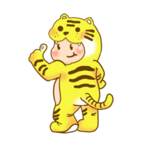 en söt tecknad serie karaktär design är cosplay som en tiger. png