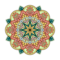 etnisk mandala med färgrik prydnad för konst på de vägg. tyg mönster. kort texturerad tapet bricka stencil klistermärke och textil. abstrakt illustration. png