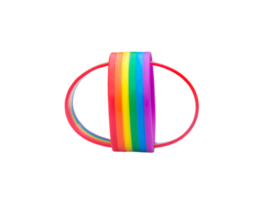 Two colorful rainbow wristband, lgbtq people symbol in strange shape isolated with clipping path in png file format. Concept of lgbtq wristband wearing to support and attend celebration event