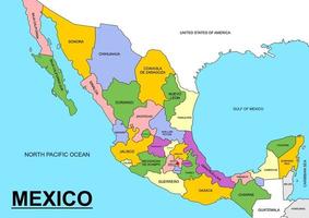 mexico mapa con rodeando fronteras vector