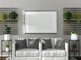 3D illustration Mockup photo frame in living room rendering