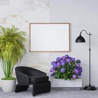 3D illustration Mockup blank photo frame in living room rendering