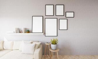 3D interoir design for living room and mockup frame photo