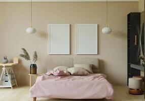 3D interoir design for bedroom and mockup frame photo