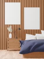 3D interoir design for bedroom and mockup frame photo