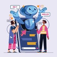 A Man And Woman Using Personal Assistant Chatbot Technology vector