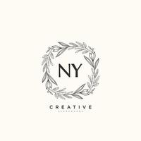 NY Beauty vector initial logo art, handwriting logo of initial signature, wedding, fashion, jewerly, boutique, floral and botanical with creative template for any company or business.