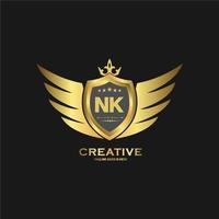 Abstract letter NK shield logo design template. Premium nominal monogram business sign. vector