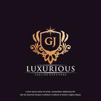 GJ initial letter luxury ornament gold monogram logo template vector art.